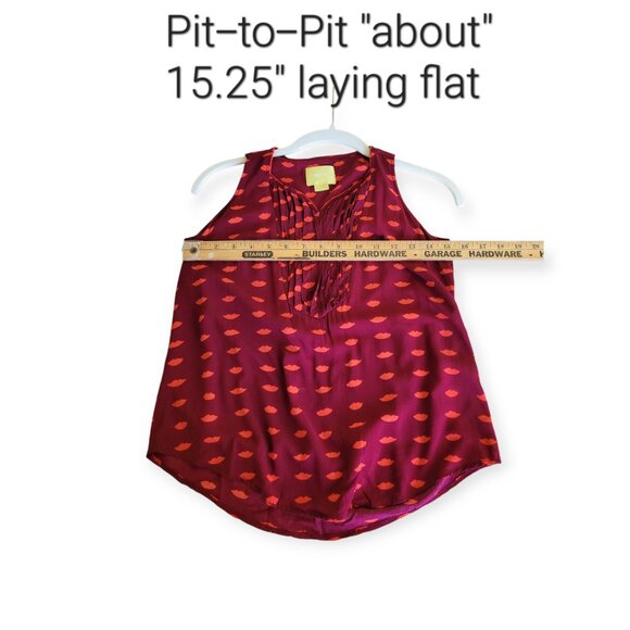 Anthropologie Maeve Red Lip Print Tank Top Womens Size 0 Sleeveless Rayon - Picture 6 of 10